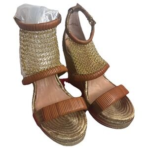 VC Signature Womens Delilah Gold Chain Leather Ankle Strap Sandals Size 6M/36